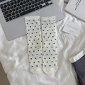White Japanese crew socks with black polka dots and wavy ruffle edge for women - White Polka Dot