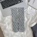 Grey Japanese style crew socks with black polka dots and delicate lace trim cuff - Grey Polka Dot