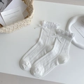 White mesh ruffle socks for women with delicate bow tie and dot lace texture - Mesh Hollow Decorative Socks / White (Vertical Dotted)