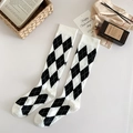 Calze al polpaccio con motivo argyle classico in maglia a contrasto nero e bianco - Taglia unica / Polsino Bianco
