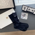 Chaussettes hautes noires style japonais avec broderie nœud blanc et maille côtelée - Nœud Noir (Mi-mollet)