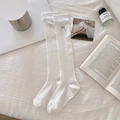 White knee-high socks with delicate gray bow embroidery in a minimalist aesthetic - One Size / Calf Socks - White Bow