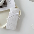 Weiße Kniestrümpfe aus Spitze mit feinen Schleifenakzenten und hohlem vertikalen Strickmuster - 1 Paar / Weiß
