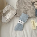 Thick light blue knit winter crew socks with fuzzy texture and decorative packaging - Blue Speckled