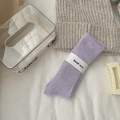 Winter thermal purple slub yarn crew socks with soft fleece lining and knit texture - Purple Speckled