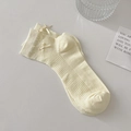 Cremegelbe Rippstrick-Baumwollsocken mit süßen dekorativen Schleifen für Damen - Gelb