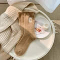 Camel ribbed wool socks featuring white embroidered letter C for winter warmth - Letter C / 1 Pair / Light Coffee