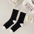 Calcetines de algodón acanalados negros con talón y punta blancos en contraste elegante - Talla única / Negro Con Apertura Acanalada Blanca (1 Par)