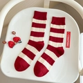 Calze accoglienti a righe rosse e bianche in misto cashmere con trama a coste per l'inverno - Stile Strisce Rosse E Bianche