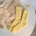 Thick knit winter crew socks in bright yellow with cable knit texture for warmth - One Size / Yellow