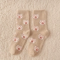 Chaussettes d'hiver épaisses en velours de vison marron avec motifs de pattes de chat - Taille unique / Café Clair (Motif Patte de Chat)
