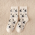 Calze di velluto di visone beige con simpatica fantasia a mucca per il calore invernale - Taglia unica / Bianco Sporco (Motivo Testa di Mucca)