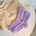 Winter warm purple cable knit crew socks made of thick plush thermal fabric for women - One Size / Purple