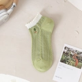 Women's light green low cut socks with ruffled white trim and cactus embroidery - One Size / Small Tree/Cactus Embroidery