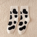 Chaussettes épaisses en velours de vison synthétique avec motif vache noir et blanc - Taille unique / Blanc (Motif Vache)