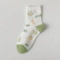 Weiße Baumwollsocken mit grünen Akzenten und Avocado-Ei-Cartoon-Musterung - Einheitsgröße / Gabel Avocado