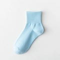 Solid light blue mid-calf cotton socks for women with ribbed elastic cuff design - Blue 1 Pair