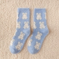 Calze invernali azzurre pelose con motivo a coniglietto bianco in morbido velluto - Taglia unica / Blu (Motivo Coniglio)
