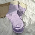 Women's light purple ribbed cotton socks with contrast beige trim in mid-calf length - One Size / Purple and White Color Block