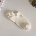 Minimalist cream white ribbed no-show socks with wavy elastic cuffs for women - Beige