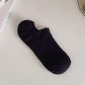 Solid black invisible low-cut boat socks with rib-knit texture and non-slip silicone - Black