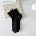 Minimalistische zwarte halfhoge katoenen sokken met geribbelde boorden voor dagelijks gebruik - Zwart