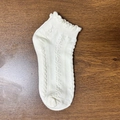 Cream white low cut socks featuring delicate ruffled edges and wave jacquard texture - Beige Small Flower Vertical Pattern