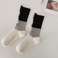 Black white and grey distressed ribbed socks with fringe edge and ripped details - White & Gray