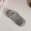Light gray low cut invisible cotton boat socks with non-slip silicone and ribbed texture - Gray