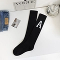 Black ribbed cotton knee high sock featuring a white embroidered letter A detail - One Size / Black (Letter A)