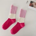 Pink and white striped mid-calf socks with fringe trim and trendy distressed texture - Pink Rose Mix