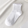 Japanese style white ankle socks with ruffled frill cuffs for women's JK fashion - One Size / White