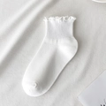 Japanese style pure white cotton ankle socks featuring delicate ruffled lettuce edges - One Size / Off White