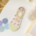 Socquettes transparentes en résille pour femmes avec fleurs et motif lapin - Haut Vert