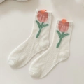 Weiße Mesh-Socken mit 3D-Tulpen-Blumendekor und atmungsaktivem Strickmuster für Damen - 3D Tulpe (1 Paar)