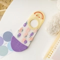 Socquettes invisibles transparentes à fleurs pour femmes avec talon jaune à smiley - Orteils Violets