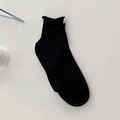 Minimalistische zwarte dames sokken met rolzoom van zacht gebreid katoen - Zwart / Eén maat