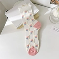 Calze bianche e rosa con ricamo a cuore e bordi con volant dal design dolce - Stile Piccoli Fiori Ovunque