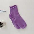 Calze a metà polpaccio in cotone viola stile giapponese con bordo arrotolato e a coste - Viola / Taglia unica