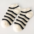Women's low-cut socks with black and white horizontal stripes in breathable cotton knit - TC Striped Pattern