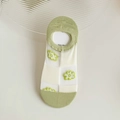 Breathable mint green checkerboard mesh invisible socks with floral embroidery - Plaid Flower (1 Pair)