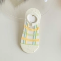Calzini invisibili in seta di cristallo beige con motivo a quadri e suola antiscivolo - Scacchi giallo verde (1 paio)