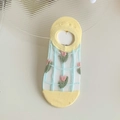 Sheer mesh invisible socks with blue grid, yellow accents and tulip floral embroidery - Green Plaid Tulip (1 Pair)