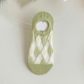 Women's invisible mesh socks featuring a light green and white argyle pattern design - Green Rhombus (1 Pair)