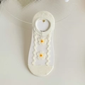White transparent mesh boat socks featuring yellow daisy embroidery and non-slip soles - Vertical Flower (1 Pair)