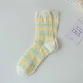 Breathable mesh crew socks for women featuring yellow and green plaid with lace trim - Yellow Green Check (1 Pair)