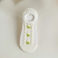 White transparent mesh boat socks with green floral details and comfortable cotton sole - Vertical Tulip (1 Pair)