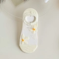 Weiße unsichtbare Netzsocke mit feiner Gänseblümchen-Stickerei und Baumwollsohle - Kleine weiße Blume (1 Paar)