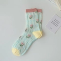 Blue mesh women socks with pink tulip floral patterns and yellow color-block heels - Blue Check Floral (1 Pair)