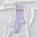 Lavender purple mid-calf cotton socks with yellow stripes and white ribbed texture - Purple Gold Rim